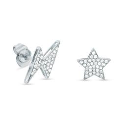 0.16 KT 14K Oro Bianco Stella E Fulmine Rotondo Naturale Dia