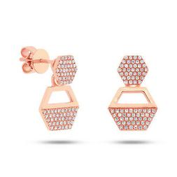 0.31CT 14K Oro Rosa Diamante Naturale Esagonale 5 Lato Orecc