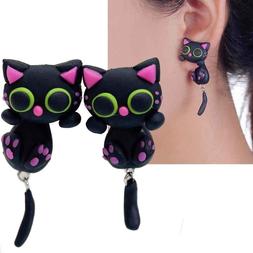 3d Gatto Orecchino Cat Gatti Lobo Vite Pendente Bigiotteria