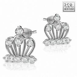 D'argento Orecchini Corona Con Chiari Zirconia Cristalli