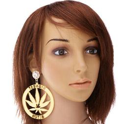 A Forma Di Foglia Di Marijuana In Oro, Orecchini Pendenti In