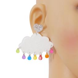 1 Pair of Shiny Cloud Colorful Raindrop Pattern Earrings Fas