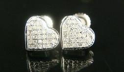 10K Donna Cuore Oro Bianco 8 MM a Pav&eacute; Originale Diamante a