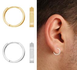 10K Oro Uomo Singolo Quadrato Tubolari Stretto Cerchio Orecc