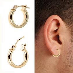 10k Oro Uomo Unisex Singolo Tubolari Orecchino a Cerchio 2mm