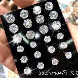 12Pairs/Set Fashion Crystal Shiny Wedding Stud Earrings Stat