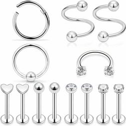 LAURITAMI 13pcs 16G Orecchino Piercing Trago Acciaio Chirurg