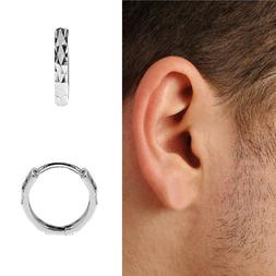 14K Oro Bianco Massiccio Uomo Singolo Stretto Cerchio Orecch