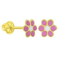 14k Oro Giallo Bambina 5mm Smalto Colore Piccolo Margherita 