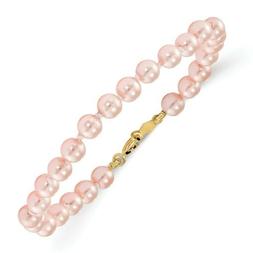 14k Oro Giallo Bambini Finto Rosa Braccialetto di Perle 5.25