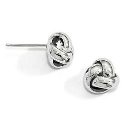14k Solido Bianco Oro Nodo D'amore Cavo Design Bottone Post 