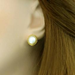 18 K Marchio Vero Solido Oro Giallo Post Acque Dolci Perle D