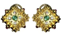 18K Oro Giallo Verde Rosa Tormalina Diamante Quadrato Pirami