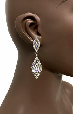 2.5 " Lungo Graziosa Clip su Orecchino Aurora Borealis Stras