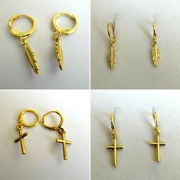 Unisex Cerchi Colore Oro 1 Con Piuma, 1 Con Croce Pendente