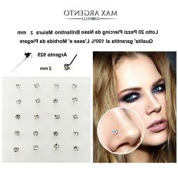 20 orecchini naso piercing 2 mm in