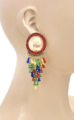 3.25 " Lungo Alla Moda Multicolore Perline Massiccio Orecchi