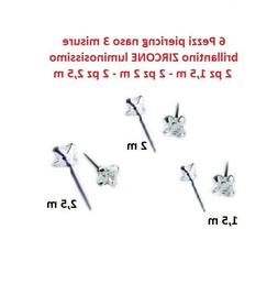 6 Pezzi Orecchino Naso Piercing Nasino In Argento 925 Brilla