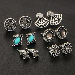 6pairs / Set Vintage Cristalli Heart Earrings For Women Ston