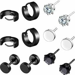 A Bottone In Acciaio Inox Nero Zircone Orecchini Piccoli Ore