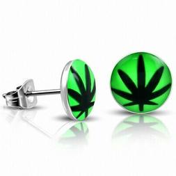 7mm orecchini a perno cerchio verde foglio