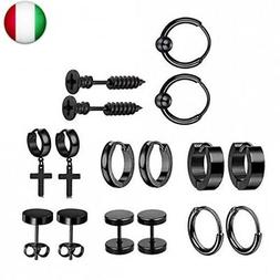 JZZJ 8 Coppie da Uomo Orecchin in Ocerchio Bimba Nero Helix 