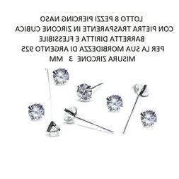 8 Pezzi,  Orecchino Piercing Naso, Nasino Punto Luce, Argent