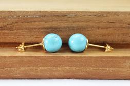 Blu Turchese 8 Mm Sfera A Lobo Orecchini