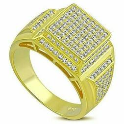 925 Argento Sterling Uomo Color Oro Cz Quadrato Pyramid-Styl