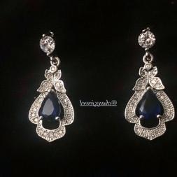 925 Sterling Silver ,Orecchini pendenti Zaffiro Blu , Zircon