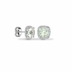 Jewelco London 9ct Oro Bianco Diamante Verde Ametista Cuscin