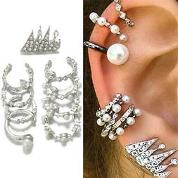 9PCS/Set Ear Clip Earrings Bohemia Ear Cuff Stud Crystal Ear
