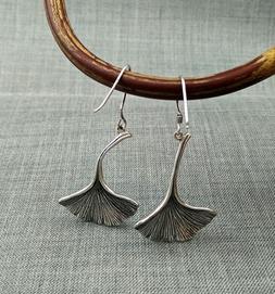 Ginkgo Foglia Di Argento Sterling 925 Scuro Sintetico