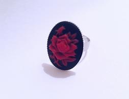Anello Cameo Cammeo Rosa Rossa 18x25mm Victorian Gothic Styl