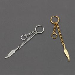 Anello Orecchino con Ciondolo Piuma Lucido a mano Acciaio Or