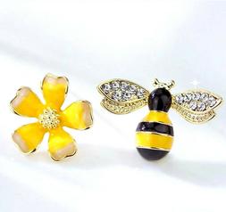 A Fiore Smalto Bumblebee Margherita Placcato Oro Paio Scatol