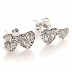 Donna Perno Doppio Cuore Doble Heart Pave Zirconi Bianchi