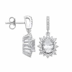 Jewelco London Argento Ovale Zirconia Cubica Sunshine Grappo