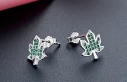 Foglia Foglia Acero Con Verdi Zirconia 925 Argento Sterling