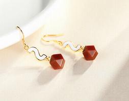 Linea Lettera S Con Rosso Agata 925 Argento Sterling Placcat