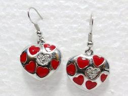 BIGIOTTERIA-ORECCHINI A CUORE C/CUORICINI ROSSI E STRASS-cm 