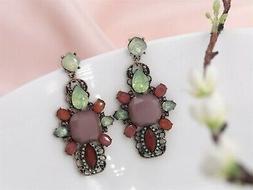 Perno D'oro Rosa Menta Verde Quadrato Pendente Vintage X8