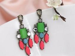 Perno D'oro Verde Rosa Candeliere Pendente Vintage A9