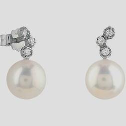 Con Perle 8mm E Diamanti Kt 0,06, In Oro Bianco 18kt , Nuovi