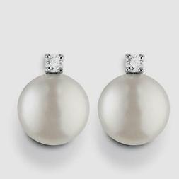 Con Perle 8mm E Diamanti Kt 0,06, In Oro Bianco 18kt , Nuovi