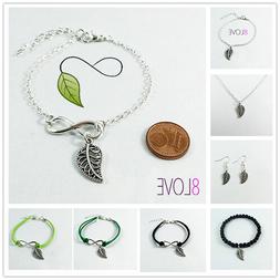 Foglia Infinito Con Catena Argento Verde Nero Donna