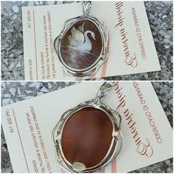 Ciondolo cammeo cigno sardonica argento 925 rodiato handmade