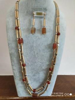 Collana donna in acciaio rodiato e corniola con orecchini