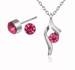 Set Parure Da Donna Con Catena E Ciondolo Con Strass Rosa