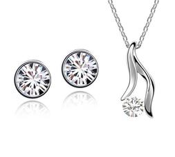 Set Parure Da Donna Con Ciondolo Punto Luce Strass Bianco